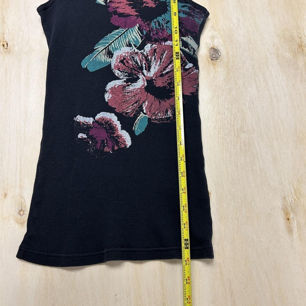Y2K Old Navy Tank Top Womens Small Black Floral Scoop Neck Ribbed Tropical Top - Picture 4 of 6